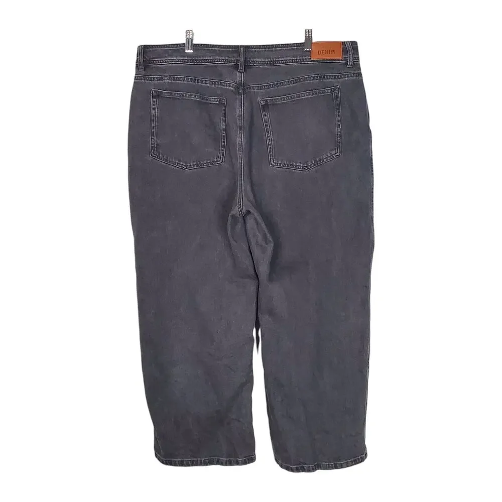 Sezane Le Crop Denim Wide Leg Crop Jeans High Waist Middle Grey Size 48 US 16 - Picture 3 of 10